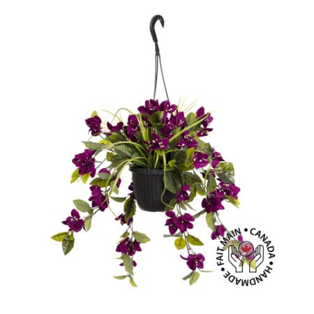Jardinière suspendue de bougainvillier mauve artificiel, 18 x 16