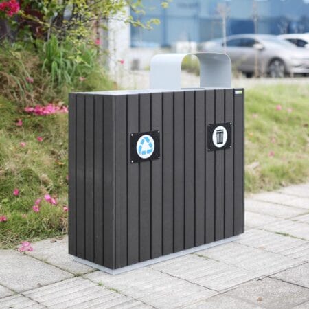 Station déchets et recyclage en composite gris, contenants de 90L - Collection Horizon - Décors Véronneau