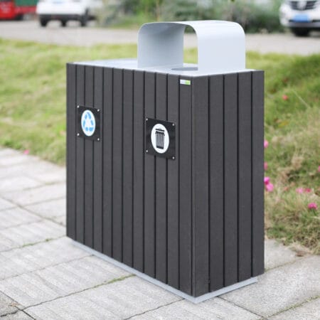 Station déchets et recyclage en composite gris, contenants de 60L - Collection Horizon - Décors Véronneau