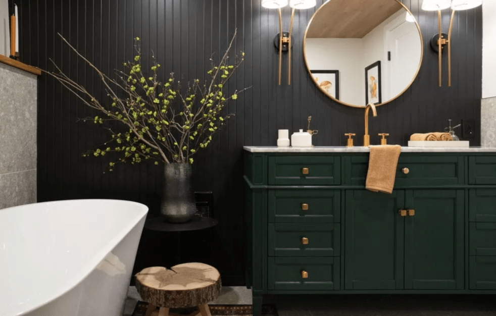 Salle de bain avec branches en fleurs - Décors Véronneau