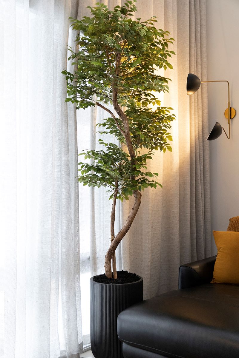 arbre artificiel fait main salon pot noir - Décors Véronneau