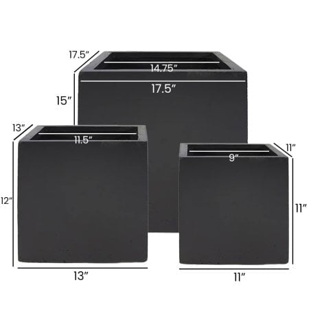 Fiber clay square black pot - Décors Véronneau