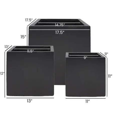 Fiber clay square black pot - Décors Véronneau