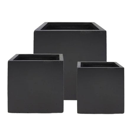 Fiber clay square black pot