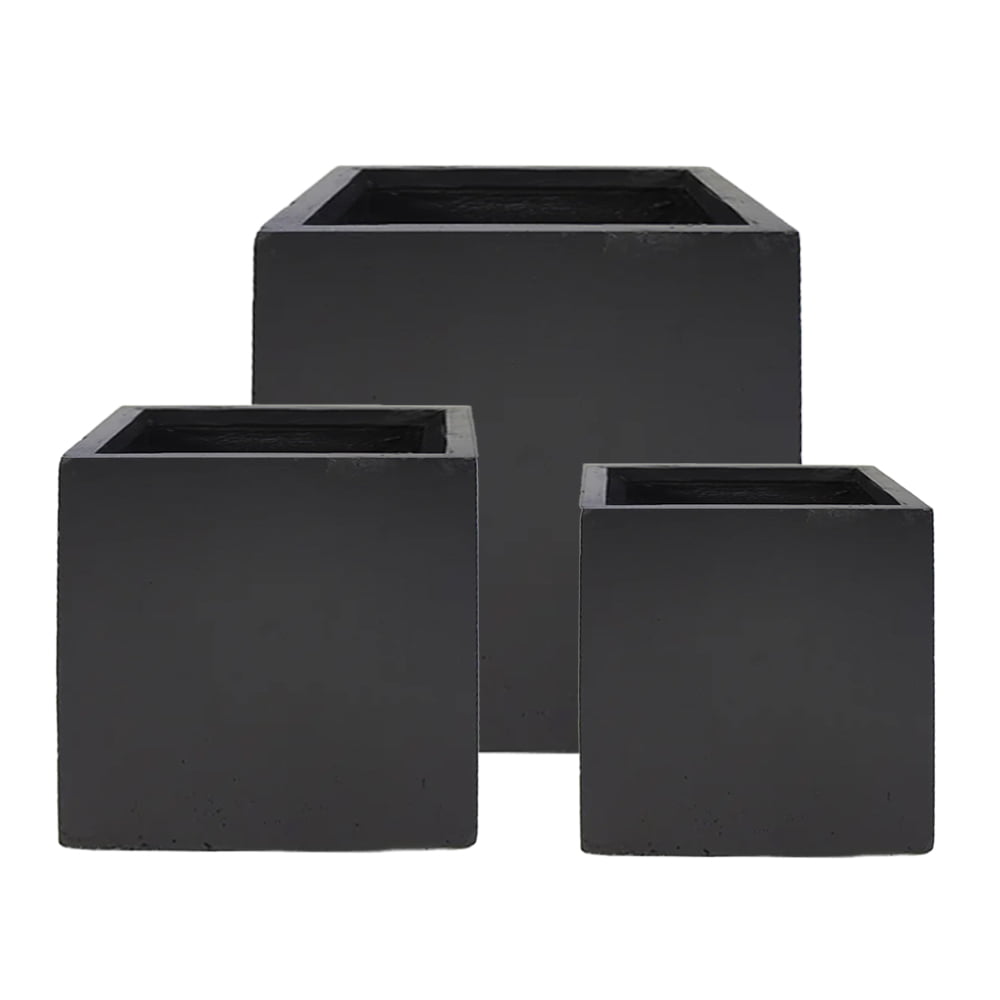 Fiber clay square black pot - Décors Véronneau