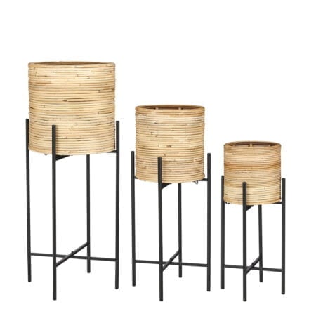 Cache-pot beige sur pied en métal