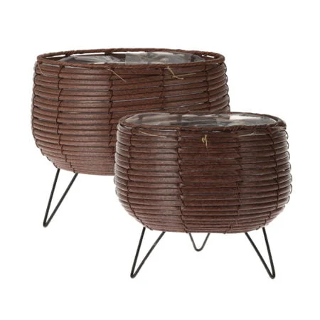 Support à plante en rotin naturel brun