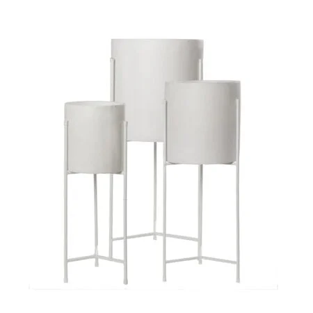 Cache-pot blanc sur pied en métal