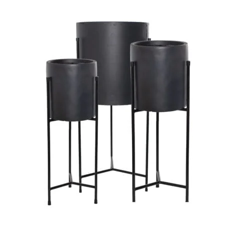 Cache-pot noir sur pied en métal