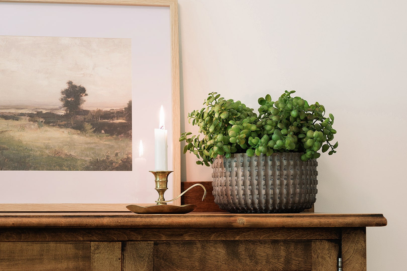 Bougeoir antique avec feuillage en pot - Décors Véronneau