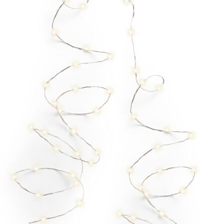 Battery-powered 100 LEDs on silver wire, warm white, int./ext., 16' - Décors Véronneau