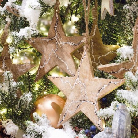 Wooden star ornament with silver detail, 7'' - Décors Véronneau