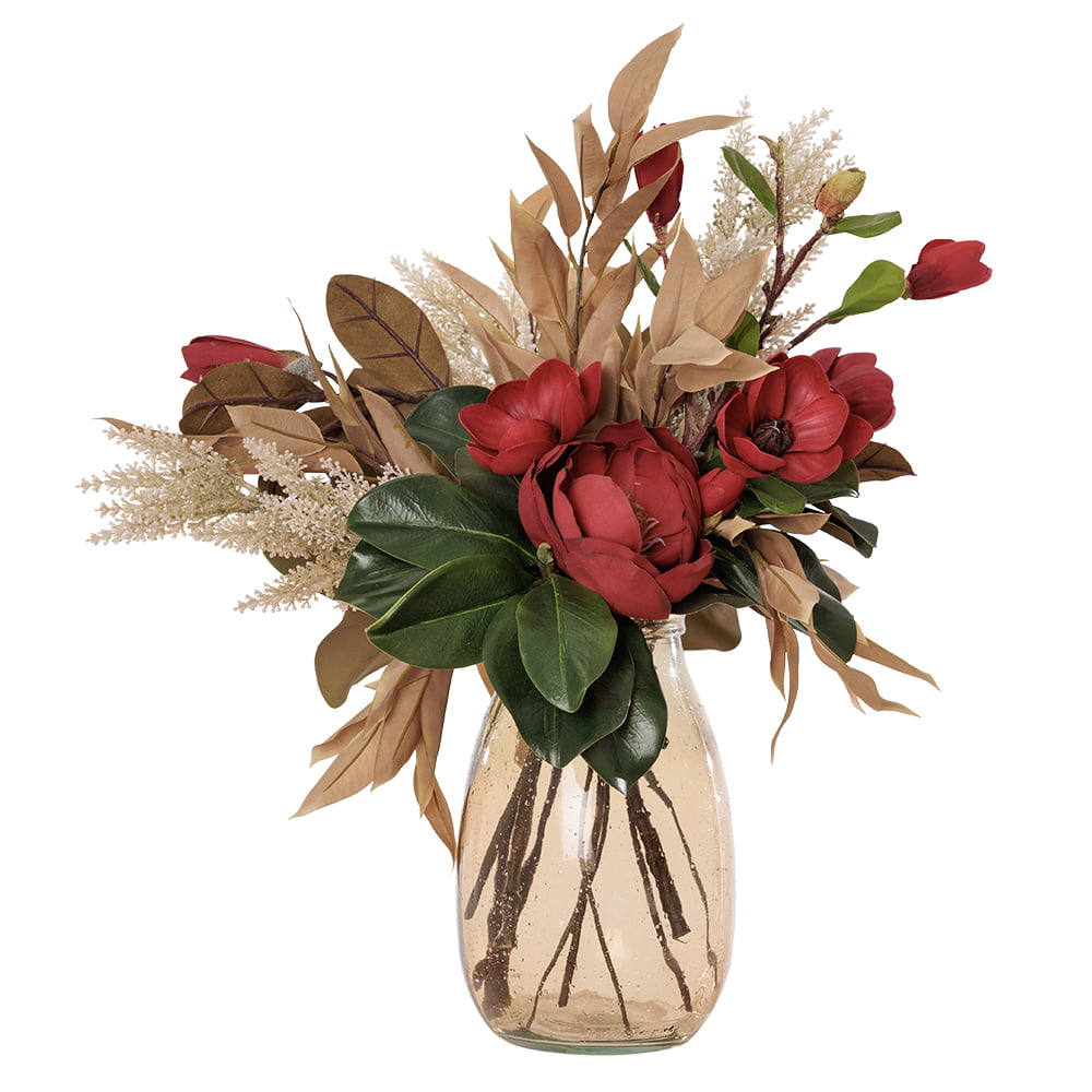 Artificial red magnolia fall arrangement Décors Véronneau