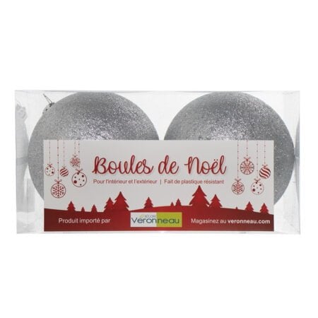 Box of sparkling silver Christmas ball ornaments, 6''