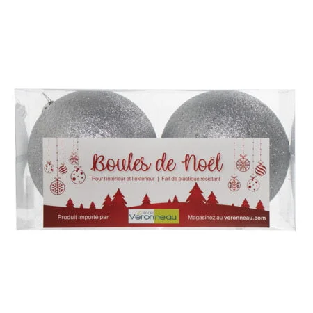 Box of sparkling silver Christmas ball ornaments, 6''