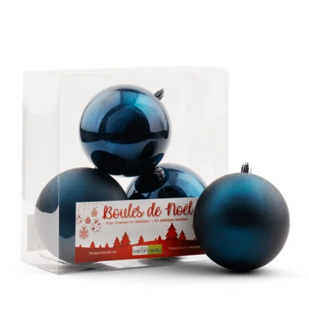 Box of matte and shiny blue Christmas ball ornaments, 4-6'' - Décors Véronneau