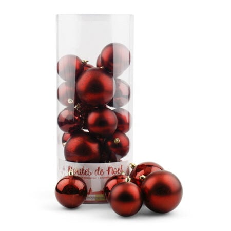 Paquet de 24 boules de Noël bourgogne variées, 2,5-4