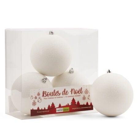 Box of glittery white Christmas ornaments, 4-6