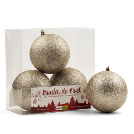 Boîte de boules de Noël champagne brillantes, 4-6'' - Décors Véronneau