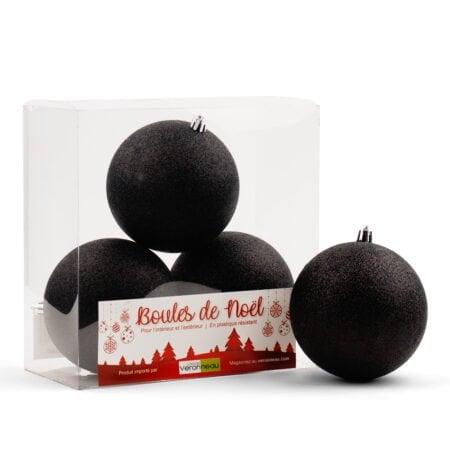 Box of black glittery Christmas ball ornaments, 4-6'' - Décors Véronneau