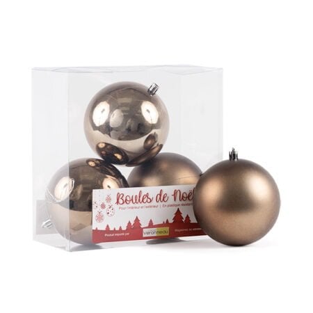 Box of matte and pearled bronze Christmas ball ornaments, 4-6'' - Décors Véronneau