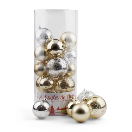 Set of 24 mixed champagne  Christmas ball ornament, 2,5-4'' - Décors Véronneau