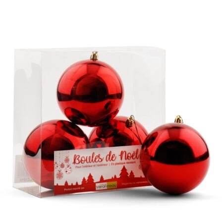 Shiny red Christmas ornaments, 4'' - Décors Véronneau