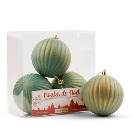 Boîte de boules de Noël striées bleu antique, 4