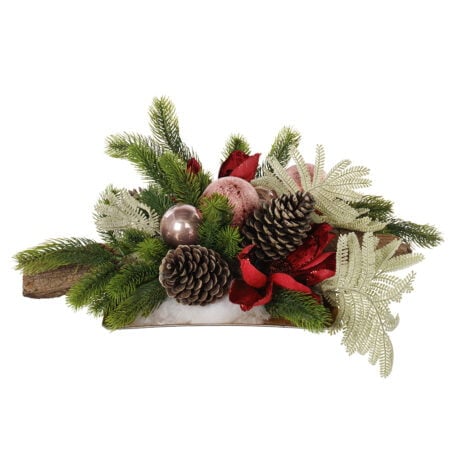 Pine decorated Christmas centerpice, 8 x 18