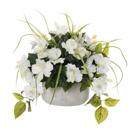 Outdoor artificial white hibiscus flower centerpiece, 14 x 20''