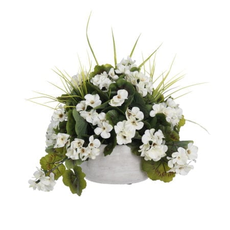 Artificial white geranium flower outdoor centerpiece, 14 x 20