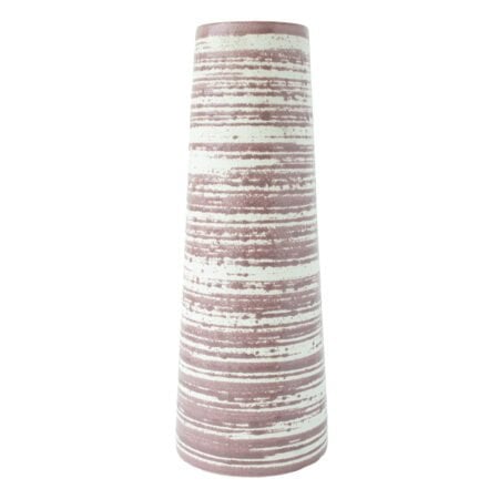 Bougeoir vase ligné en céramique rose, 12 x 4,5''