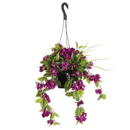 Outdoor hanging planter of purple bougainvillea, 18 x 16