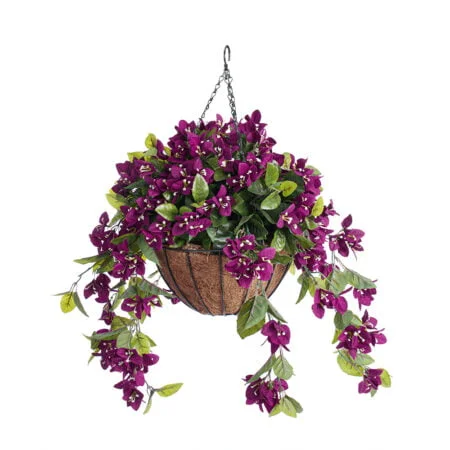 Purple bougainvillea outdoor hanging flower basket, 24 x 22