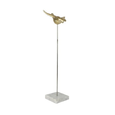 Oiseau doré sur pied en marbre, 16 x 5,5