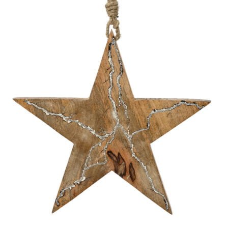 Wooden star ornament with silver detail, 7''