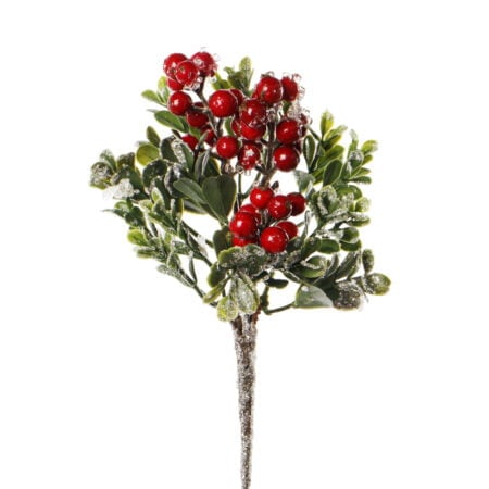 Pic décoratif de baies givrées rouges, 8''