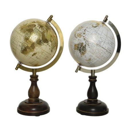 Planète Terre sur pied en bois de manguier, 13 x 7