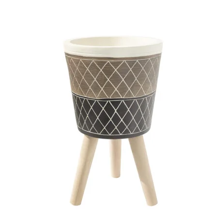 Pot sur pattes à motif ethnique brun et noir, 18 x 10''