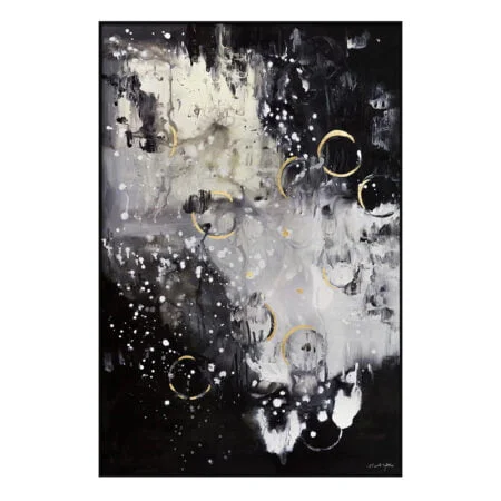 Tableau abstrait bulles dorées, 32 x 47