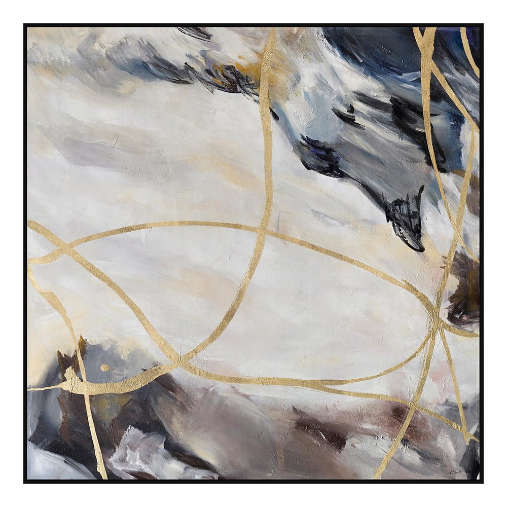 Tableau lignes dorées abstraites, 32 x 32" - Décors Véronneau