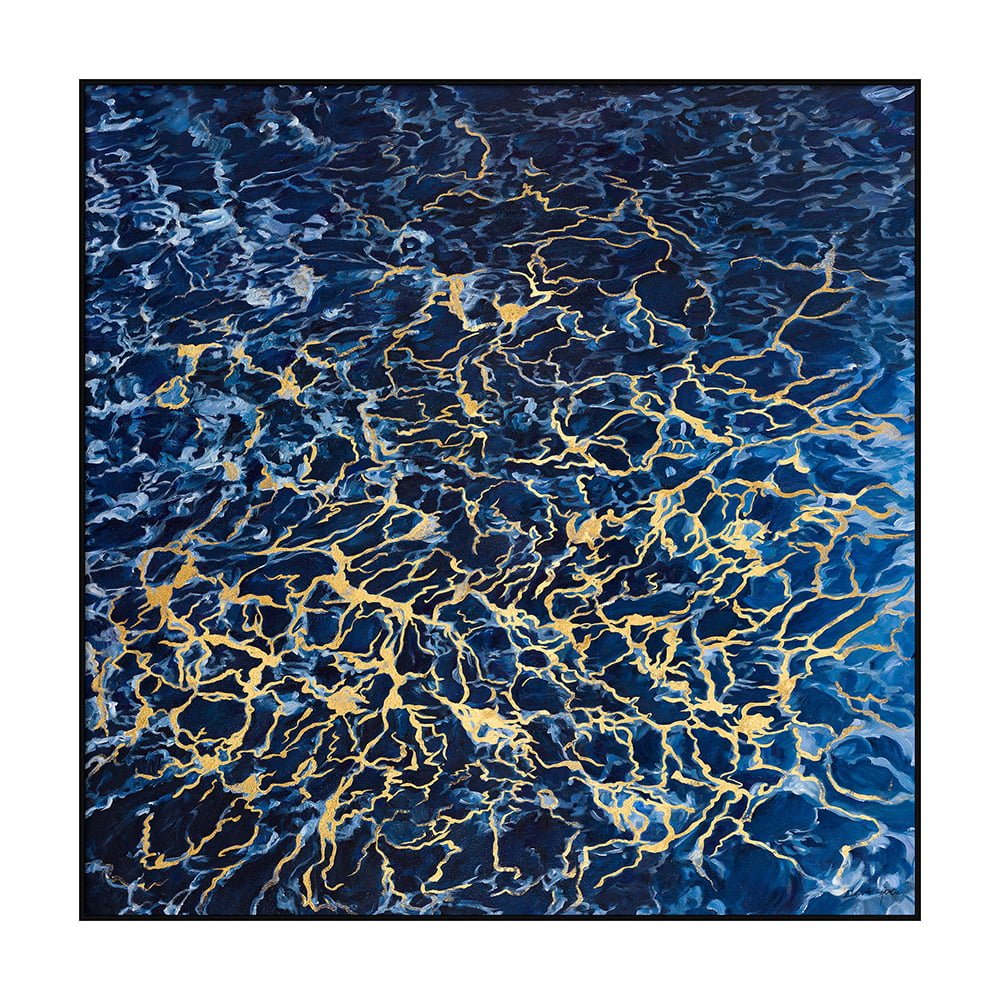 Tableau moderne bleu et doré, 40 x 40" - Décors Véronneau