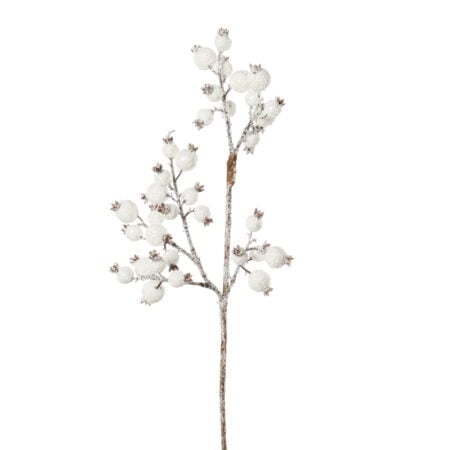 Artificial white frosted berry stem, 28''