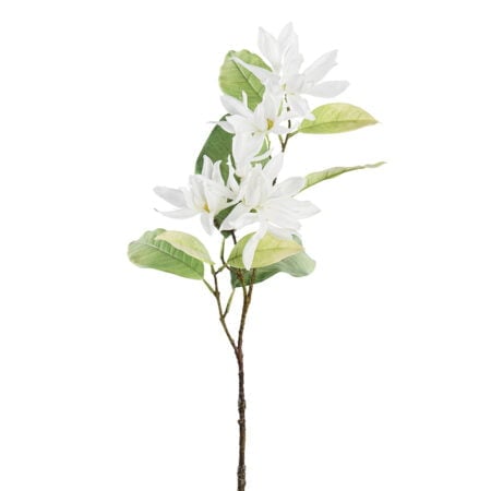 Tige de magnolia blanc artificiel en fleurs, 27,5