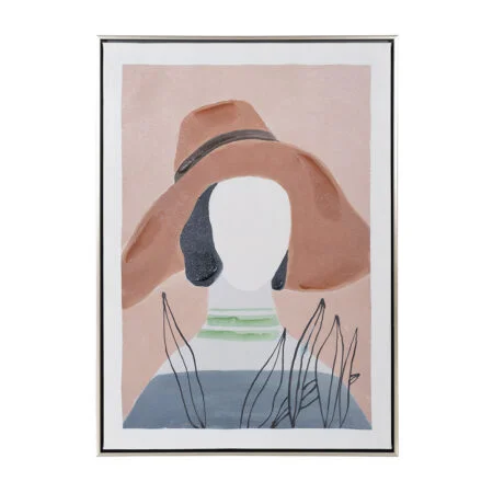 Toile minimaliste line art femme à chapeau, 27,5 x 20