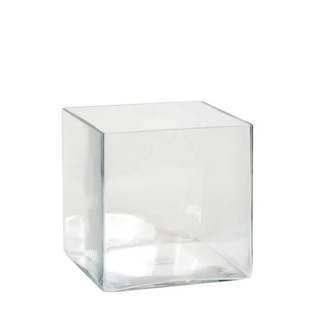 Vase carré en verre fait main, 8 x 8''