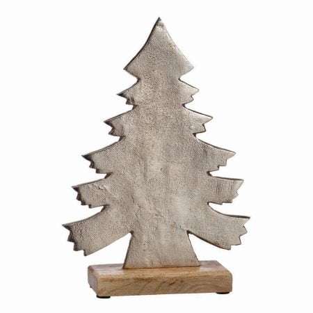 Metal Christmas tree on wooden base, 11''