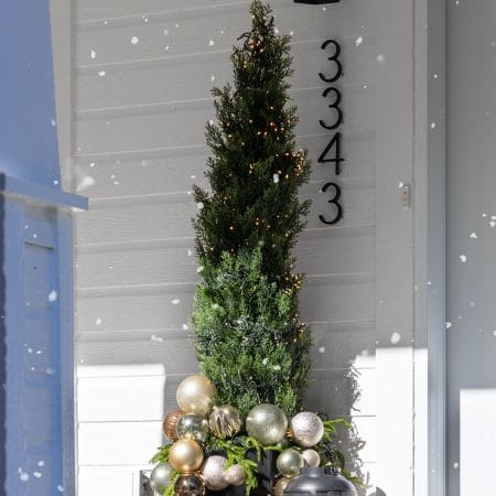 Cedar arrangement with mixed Christmas baubles, 70 x 21