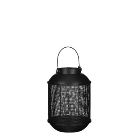 Black openwork metal tabletop lantern, 9 x 6''