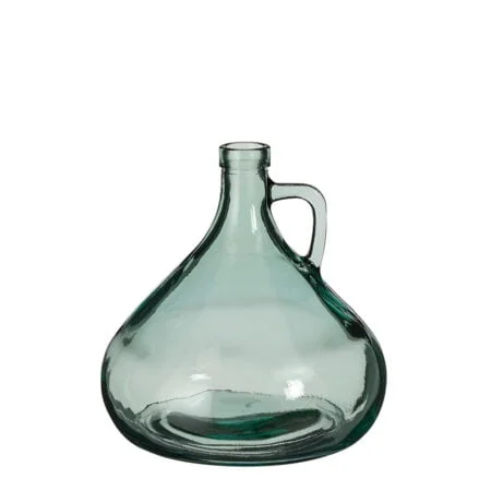Vase en verre recyclé vert avec poignée, 7 x 6,5''